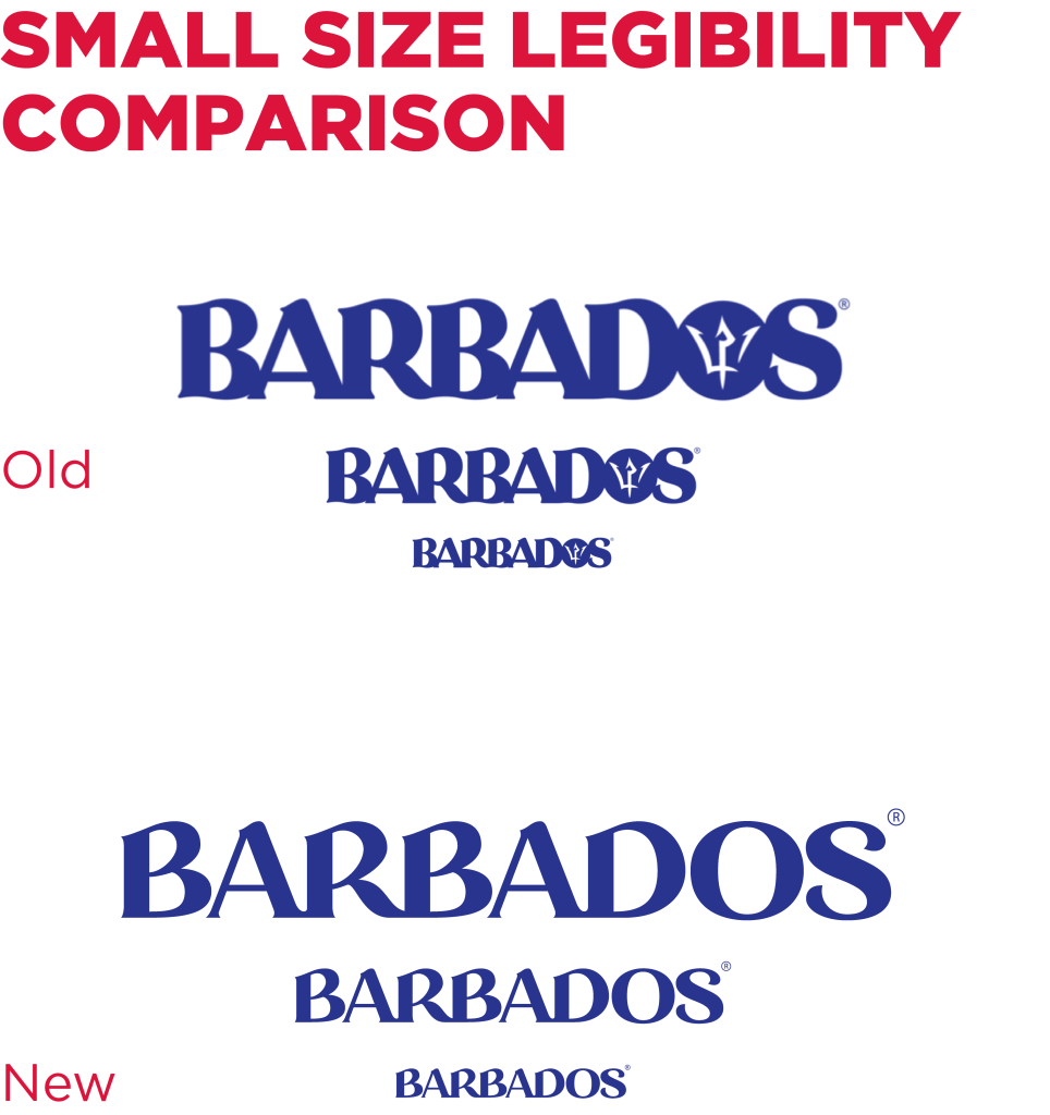 size comparison for old and new barbados logo