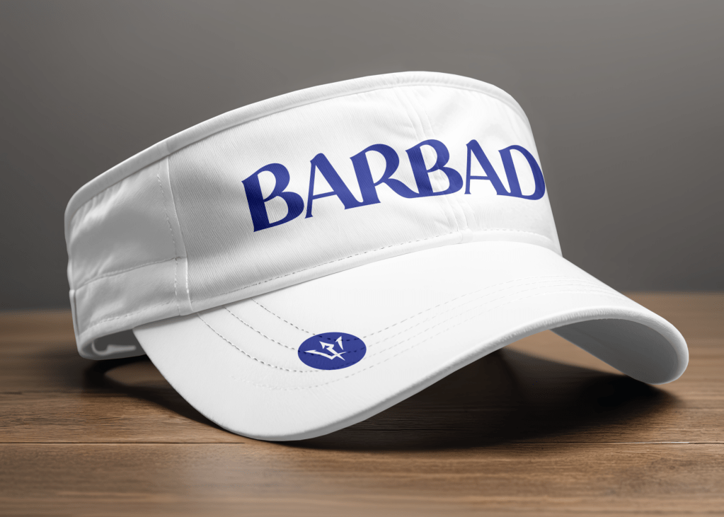 ne barbados logo on white visor hat