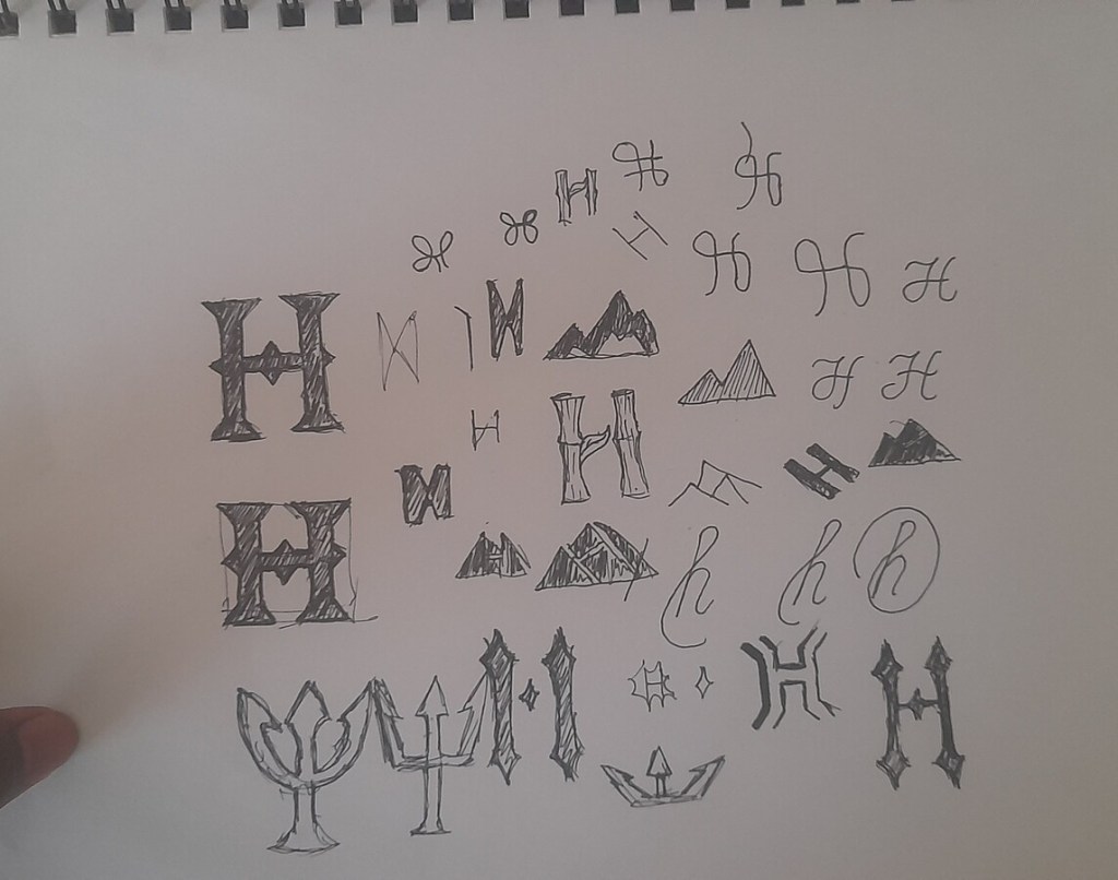 Concept drawings testing abstract shapes for the Hillaby lifestyle brand