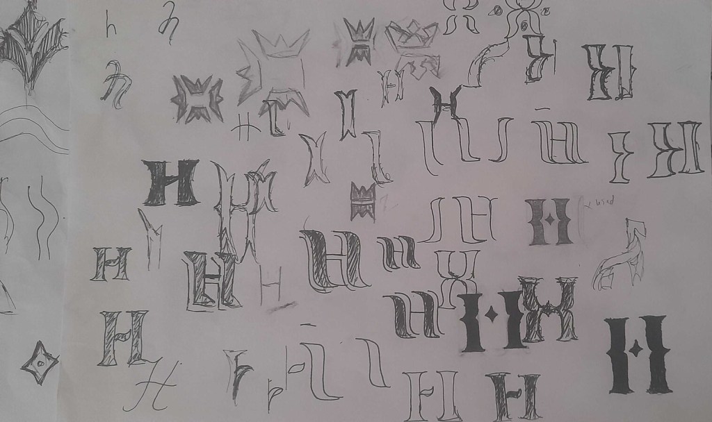 Hand‑drawn iterations of Hillaby’s visual identity before digital refinement